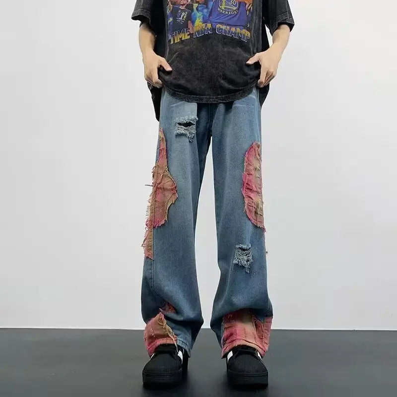 High Street Hip-Hop Flared Jeans for And Summer Street Design Splicing Mopping Pants, for Outdoor | Kpop Demon | Halloween | Jor