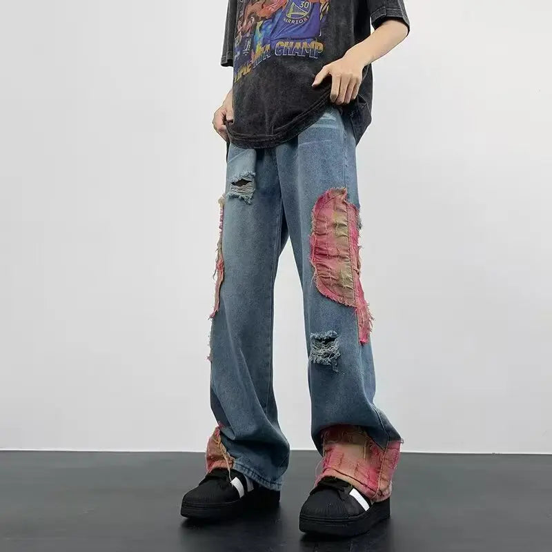 High Street Hip-Hop Flared Jeans for And Summer Street Design Splicing Mopping Pants, for Outdoor | Kpop Demon | Halloween | Jor