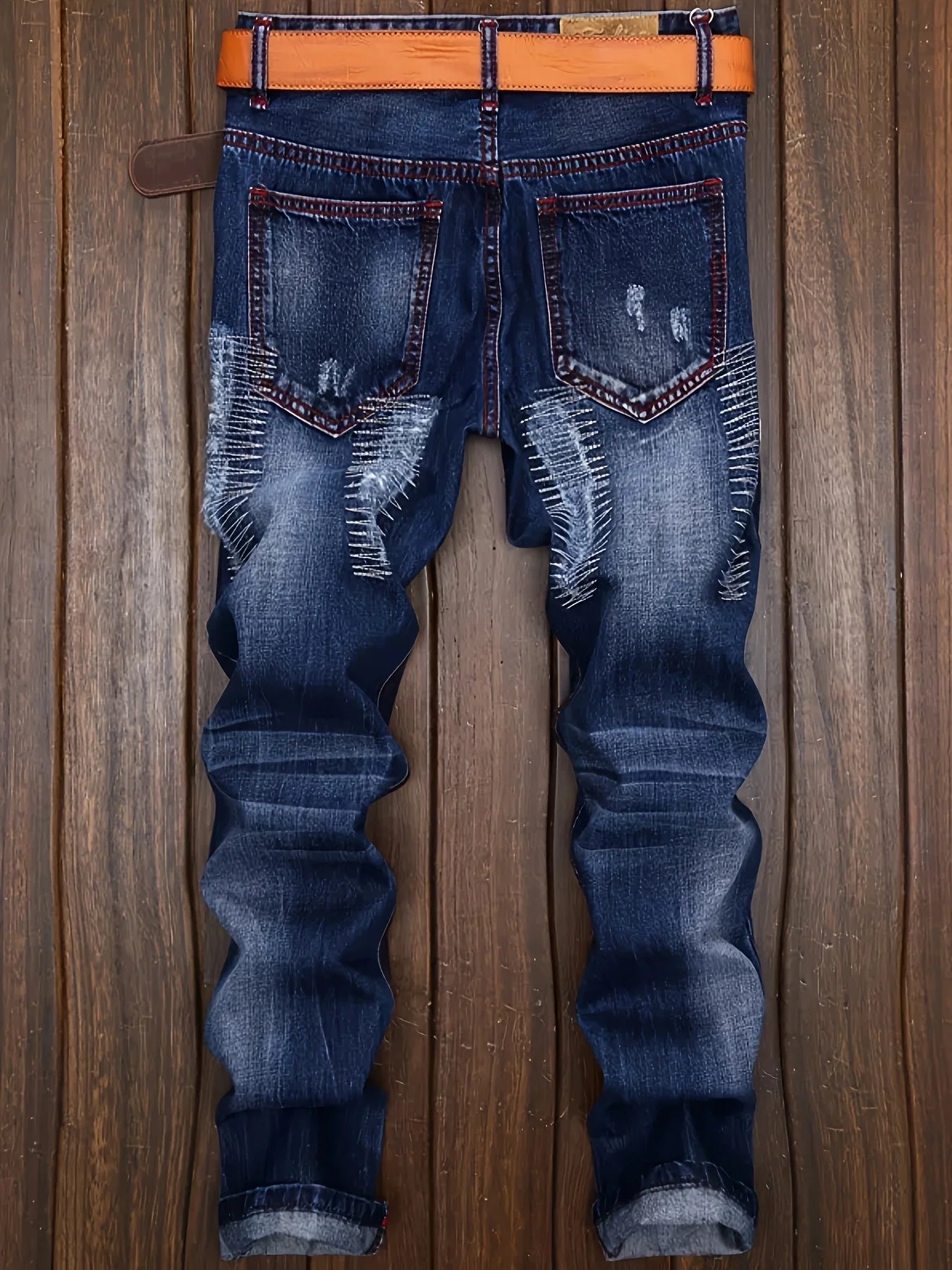 Men's Ripped Straight Jeans For Trendy Men Make Old Motorcycle Pants Jeans