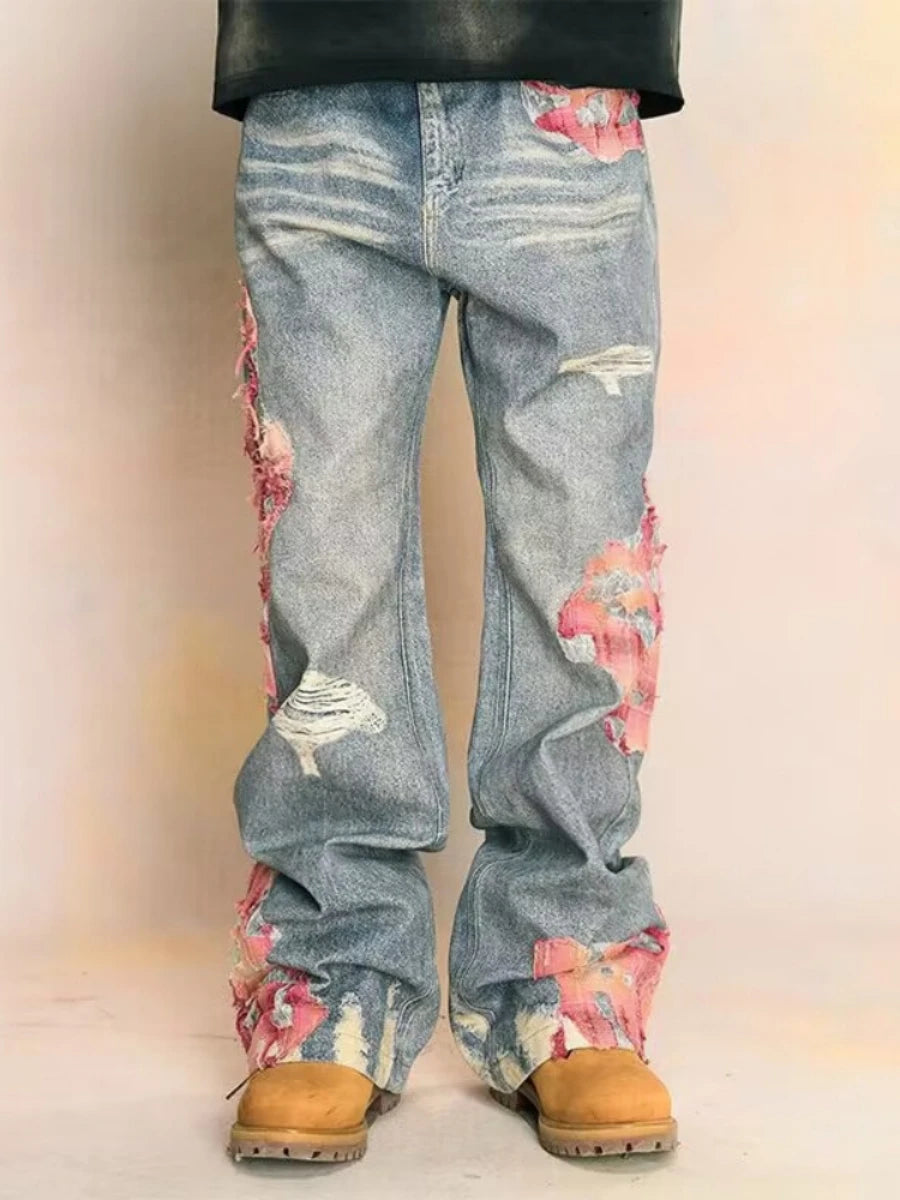 High Street Hip-Hop Flared Jeans for And Summer Street Design Splicing Mopping Pants, for Outdoor | Kpop Demon | Halloween | Jor